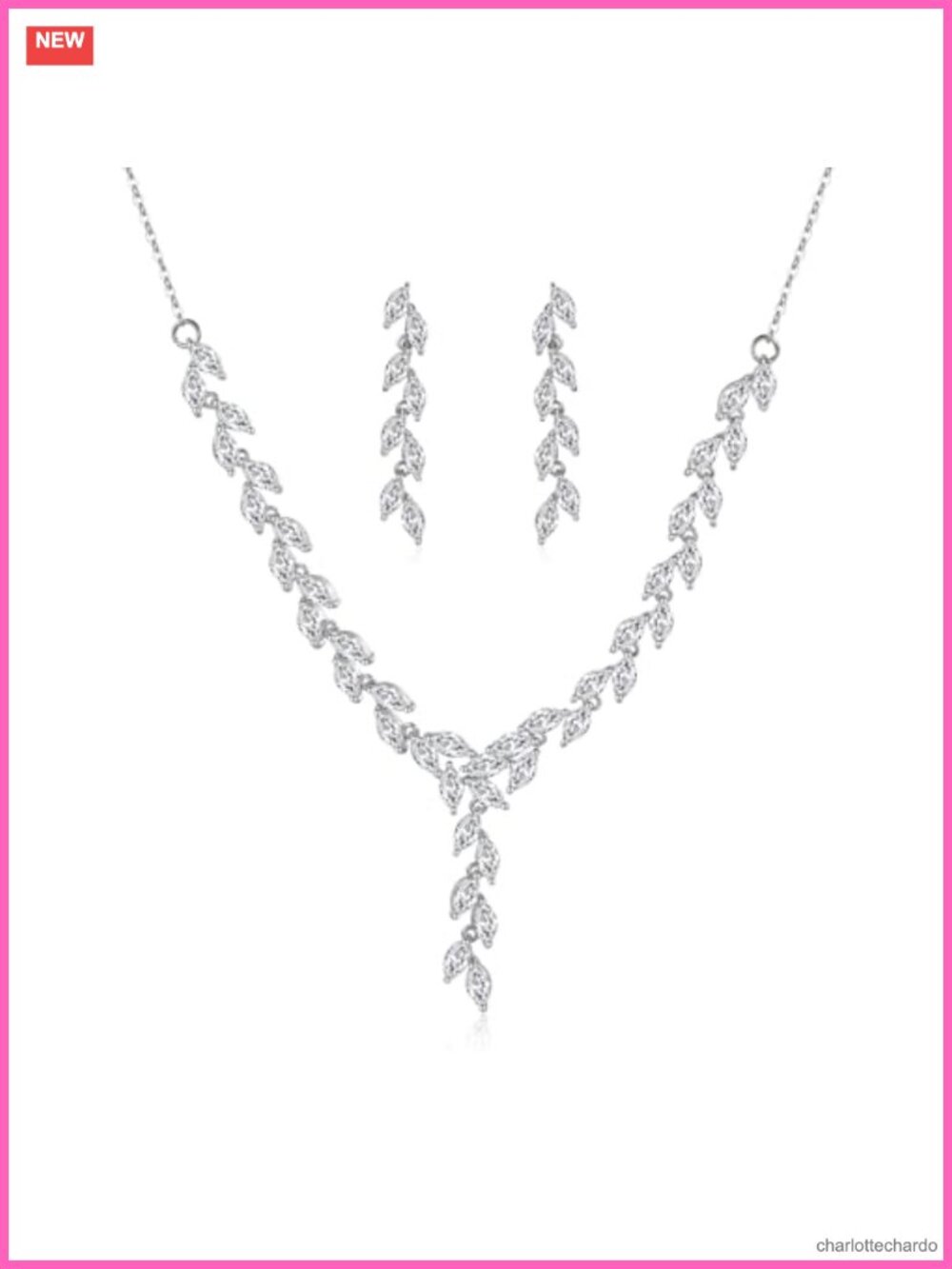 Cubic Zirconia Leaf Bridal Jewelry Set Wedding Necklace Earrings